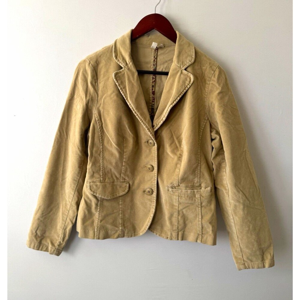 St. John’s Bay Womens M Beige Button Front Jacket Pockets Long Sleeve Short